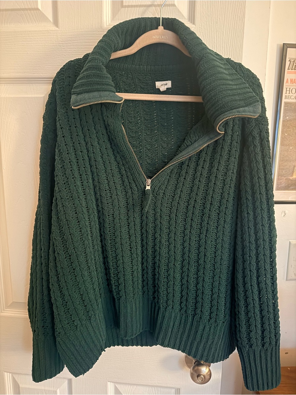 Cable Knit Half-Zip Sweater - Deep Forest Green